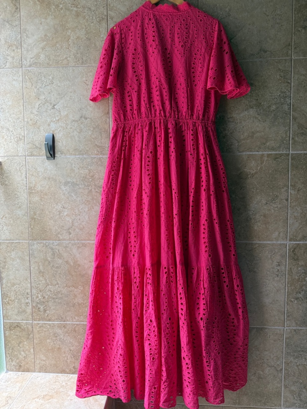 Sundance Juno Eyelet Maxi Dress Pink Pockets Elastic Waist Flutter Sleeves Large - Picture 10 of 16